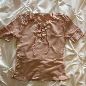 Madewell Pink Ribbed Lace-Up T-shirt